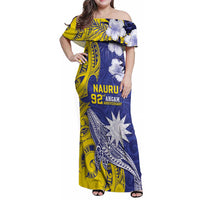 Personalised Nauru 92nd Anniversary Of Angam Family Matching Off Shoulder Maxi Dress and Hawaiian Shirt Polynesian Whale Pattern LT05 Mom's Dress Blue - Polynesian Pride