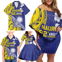 Personalised Nauru 92nd Anniversary Of Angam Family Matching Off Shoulder Short Dress and Hawaiian Shirt Polynesian Whale Pattern LT05 - Polynesian Pride