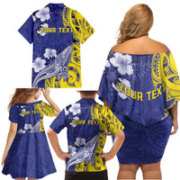 Personalised Nauru 92nd Anniversary Of Angam Family Matching Off Shoulder Short Dress and Hawaiian Shirt Polynesian Whale Pattern LT05 - Polynesian Pride