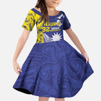 Personalised Nauru 92nd Anniversary Of Angam Family Matching Puletasi and Hawaiian Shirt Polynesian Whale Pattern LT05 Daughter's Dress Blue - Polynesian Pride