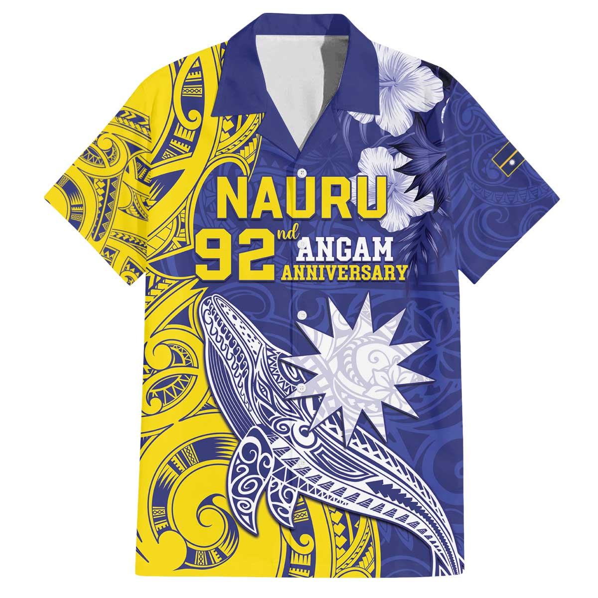Personalised Nauru 92nd Anniversary Of Angam Family Matching Puletasi and Hawaiian Shirt Polynesian Whale Pattern LT05 Dad's Shirt - Short Sleeve Blue - Polynesian Pride