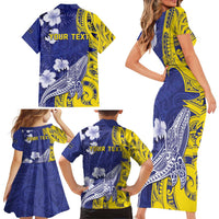 Personalised Nauru 92nd Anniversary Of Angam Family Matching Short Sleeve Bodycon Dress and Hawaiian Shirt Polynesian Whale Pattern LT05 - Polynesian Pride