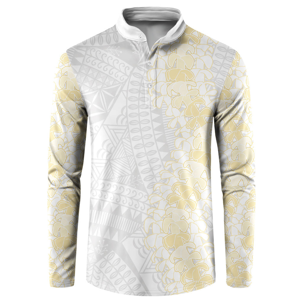 Niue White Sunday Button Sweatshirt Niuean Hiapo With Puakenikeni Lei