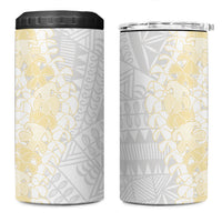 Niue White Sunday 4 in 1 Can Cooler Tumbler Niuean Hiapo With Puakenikeni Lei LT05 One Size: 16 oz White - Polynesian Pride