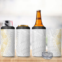 Niue White Sunday 4 in 1 Can Cooler Tumbler Niuean Hiapo With Puakenikeni Lei LT05 - Polynesian Pride