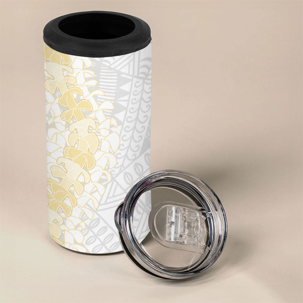 Niue White Sunday 4 in 1 Can Cooler Tumbler Niuean Hiapo With Puakenikeni Lei LT05 - Polynesian Pride
