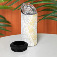 Niue White Sunday 4 in 1 Can Cooler Tumbler Niuean Hiapo With Puakenikeni Lei LT05 - Polynesian Pride