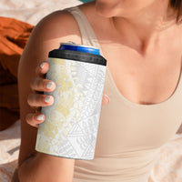 Niue White Sunday 4 in 1 Can Cooler Tumbler Niuean Hiapo With Puakenikeni Lei LT05 - Polynesian Pride