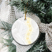 Niue White Sunday Ceramic Ornament Niuean Hiapo With Puakenikeni Lei LT05 - Polynesian Pride