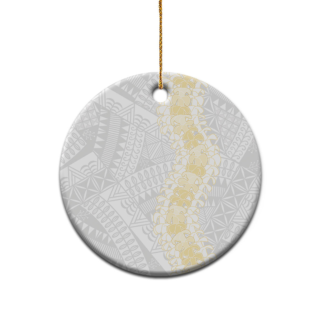 Niue White Sunday Ceramic Ornament Niuean Hiapo With Puakenikeni Lei LT05 - Polynesian Pride