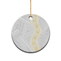 Niue White Sunday Ceramic Ornament Niuean Hiapo With Puakenikeni Lei LT05 - Polynesian Pride