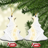 Niue White Sunday Ceramic Ornament Niuean Hiapo With Puakenikeni Lei LT05 Christmas Tree White - Polynesian Pride