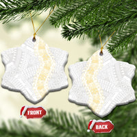 Niue White Sunday Ceramic Ornament Niuean Hiapo With Puakenikeni Lei LT05 Snow Flake White - Polynesian Pride