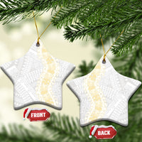 Niue White Sunday Ceramic Ornament Niuean Hiapo With Puakenikeni Lei LT05 Star White - Polynesian Pride