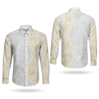 Niue White Sunday Couples Matching Puletasi and Long Sleeve Button Shirt Niuean Hiapo With Puakenikeni Lei LT05 - Polynesian Pride
