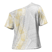 Niue White Sunday Cross Shoulder Shirt Niuean Hiapo With Puakenikeni Lei LT05 - Polynesian Pride