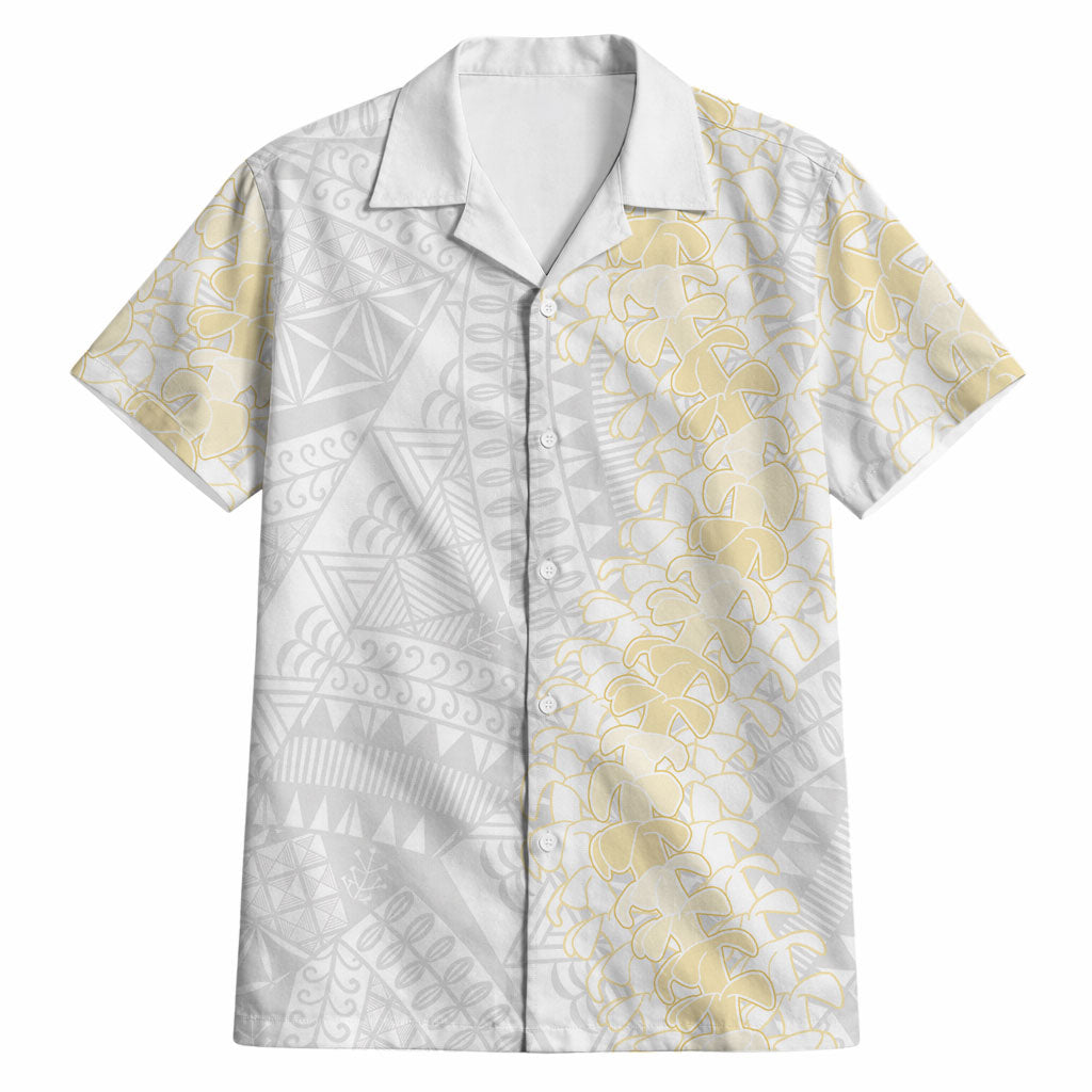 Niue White Sunday Hawaiian Shirt Niuean Hiapo With Puakenikeni Lei LT05 White - Polynesian Pride