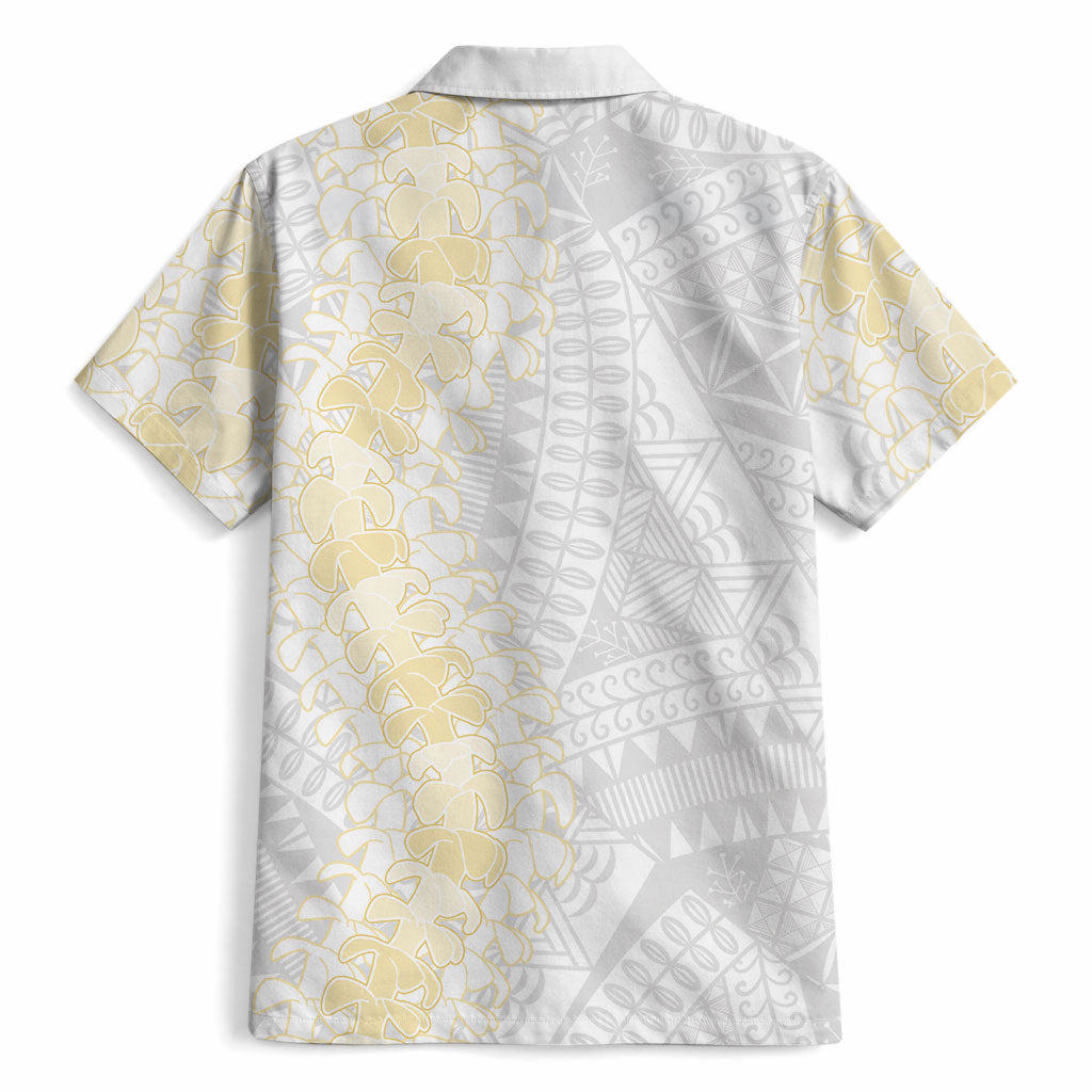 Niue White Sunday Hawaiian Shirt Niuean Hiapo With Puakenikeni Lei LT05 - Polynesian Pride