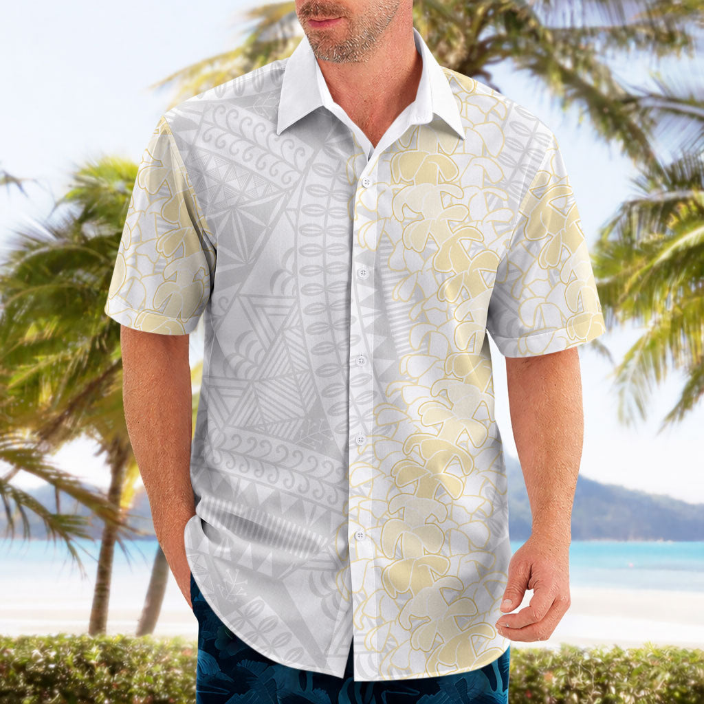 Niue White Sunday Hawaiian Shirt Niuean Hiapo With Puakenikeni Lei LT05 - Polynesian Pride