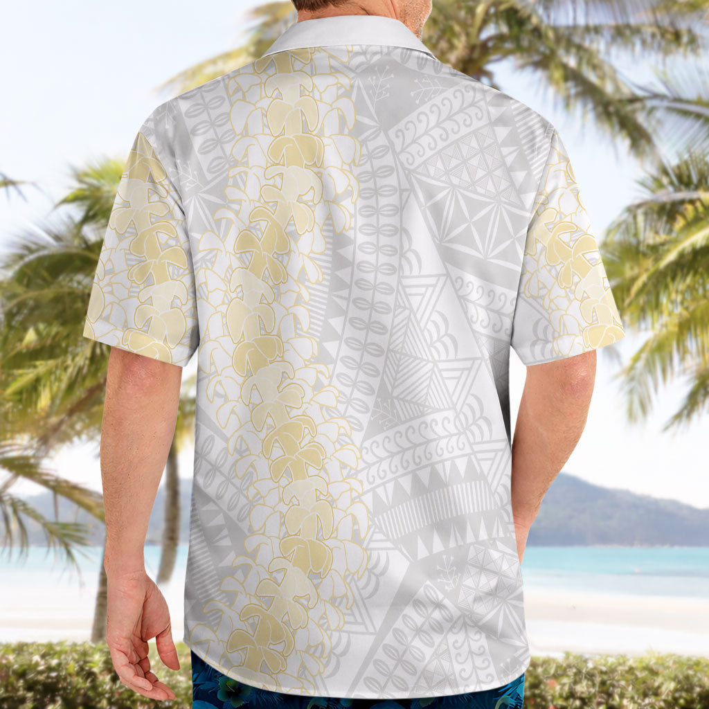 Niue White Sunday Hawaiian Shirt Niuean Hiapo With Puakenikeni Lei LT05 - Polynesian Pride