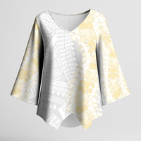 Niue White Sunday Kimono Sleeve Blouse Niuean Hiapo With Puakenikeni Lei LT05 Female White - Polynesian Pride