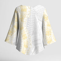 Niue White Sunday Kimono Sleeve Blouse Niuean Hiapo With Puakenikeni Lei LT05 - Polynesian Pride