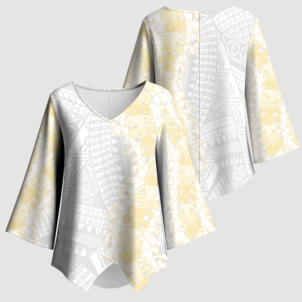 Niue White Sunday Kimono Sleeve Blouse Niuean Hiapo With Puakenikeni Lei LT05 - Polynesian Pride