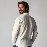 Niue White Sunday Long Sleeve Polo Shirt Niuean Hiapo With Puakenikeni Lei LT05 - Polynesian Pride