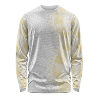 Niue White Sunday Long Sleeve Shirt Niuean Hiapo With Puakenikeni Lei LT05 Unisex White - Polynesian Pride