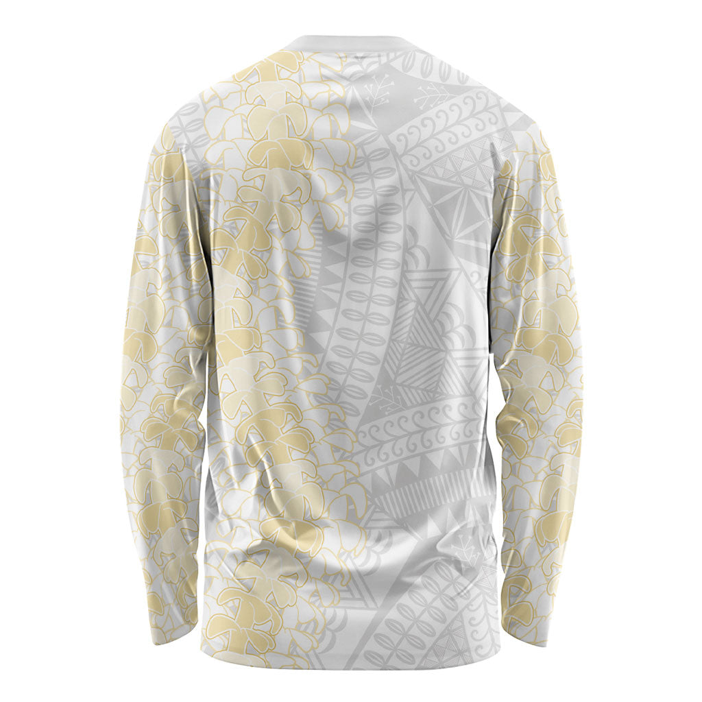 Niue White Sunday Long Sleeve Shirt Niuean Hiapo With Puakenikeni Lei LT05 - Polynesian Pride
