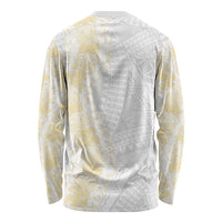 Niue White Sunday Long Sleeve Shirt Niuean Hiapo With Puakenikeni Lei LT05 - Polynesian Pride