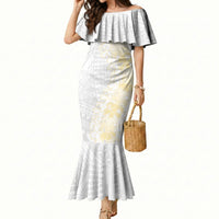 Niue White Sunday Mermaid Dress Niuean Hiapo With Puakenikeni Lei LT05 Women White - Polynesian Pride