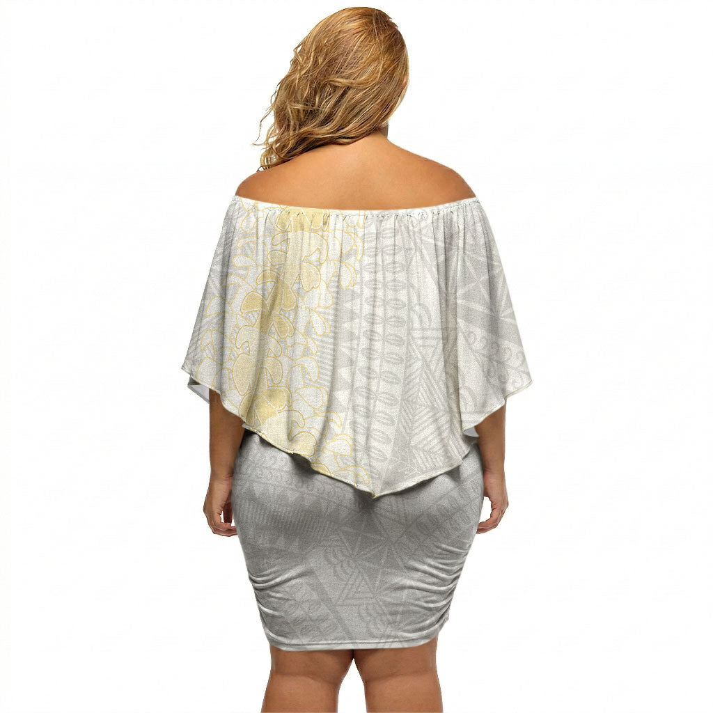 Niue White Sunday Off Shoulder Short Dress Niuean Hiapo With Puakenikeni Lei LT05 - Polynesian Pride