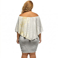 Niue White Sunday Off Shoulder Short Dress Niuean Hiapo With Puakenikeni Lei LT05 - Polynesian Pride