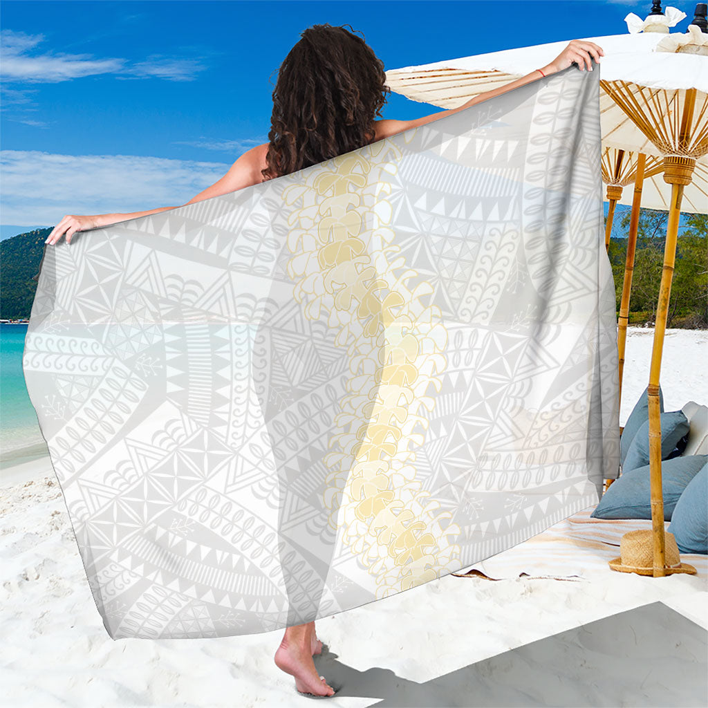 Niue White Sunday Sarong Niuean Hiapo With Puakenikeni Lei