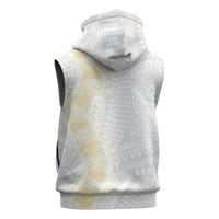 Niue White Sunday Sleeveless Zip Hoodie Niuean Hiapo With Puakenikeni Lei LT05 - Polynesian Pride