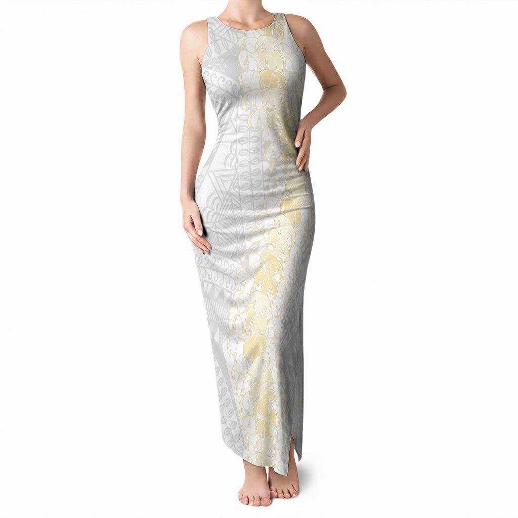 Niue White Sunday Tank Maxi Dress Niuean Hiapo With Puakenikeni Lei LT05 Women White - Polynesian Pride