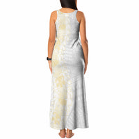 Niue White Sunday Tank Maxi Dress Niuean Hiapo With Puakenikeni Lei LT05 - Polynesian Pride