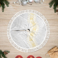 Niue White Sunday Tree Skirt Niuean Hiapo With Puakenikeni Lei LT05 Fringed White - Polynesian Pride
