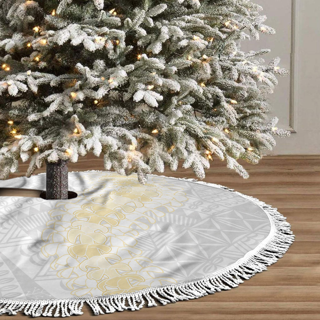 Niue White Sunday Tree Skirt Niuean Hiapo With Puakenikeni Lei LT05 - Polynesian Pride