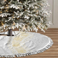 Niue White Sunday Tree Skirt Niuean Hiapo With Puakenikeni Lei LT05 - Polynesian Pride