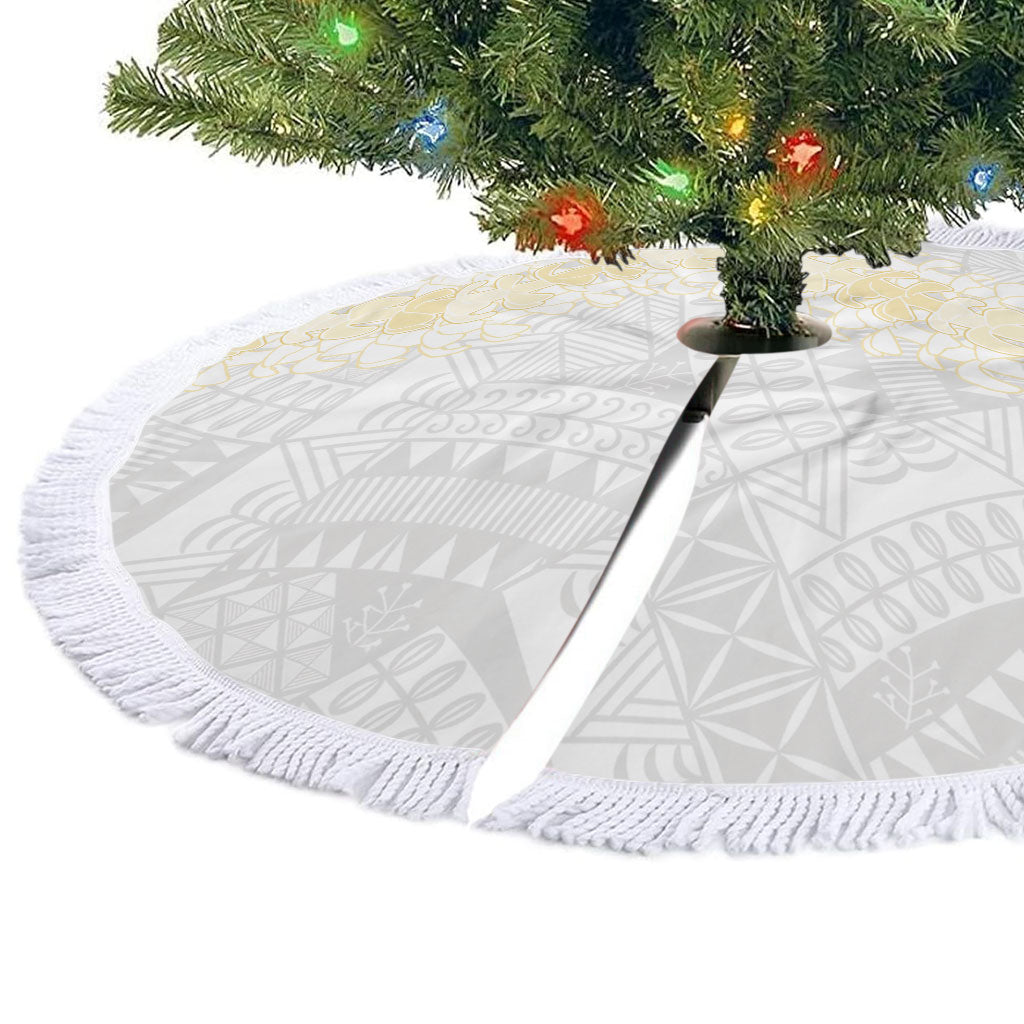 Niue White Sunday Tree Skirt Niuean Hiapo With Puakenikeni Lei LT05 - Polynesian Pride