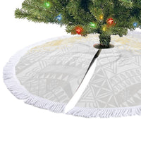Niue White Sunday Tree Skirt Niuean Hiapo With Puakenikeni Lei LT05 - Polynesian Pride