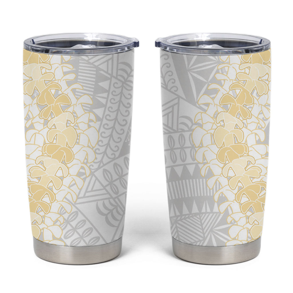 Niue White Sunday Tumbler Cup Niuean Hiapo With Puakenikeni Lei LT05 White - Polynesian Pride