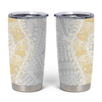 Niue White Sunday Tumbler Cup Niuean Hiapo With Puakenikeni Lei LT05 White - Polynesian Pride