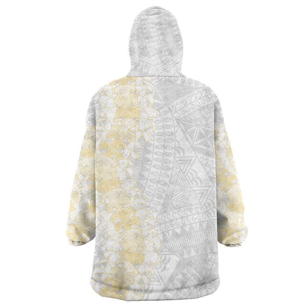 Niue White Sunday Wearable Blanket Hoodie Niuean Hiapo With Puakenikeni Lei LT05 - Polynesian Pride