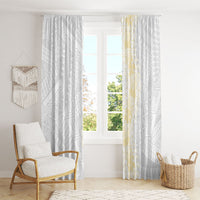 Niue White Sunday Window Curtain Niuean Hiapo With Puakenikeni Lei