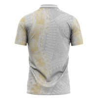Niue White Sunday Zipper Polo Shirt Niuean Hiapo With Puakenikeni Lei LT05 - Polynesian Pride