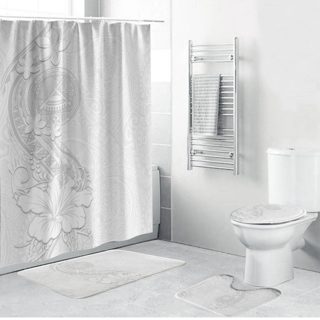 American Samoa White Sunday Bathroom Set Polynesian Pattern With Tropical Flowers LT05 Bathroom Set (4 pcs) White - Polynesian Pride