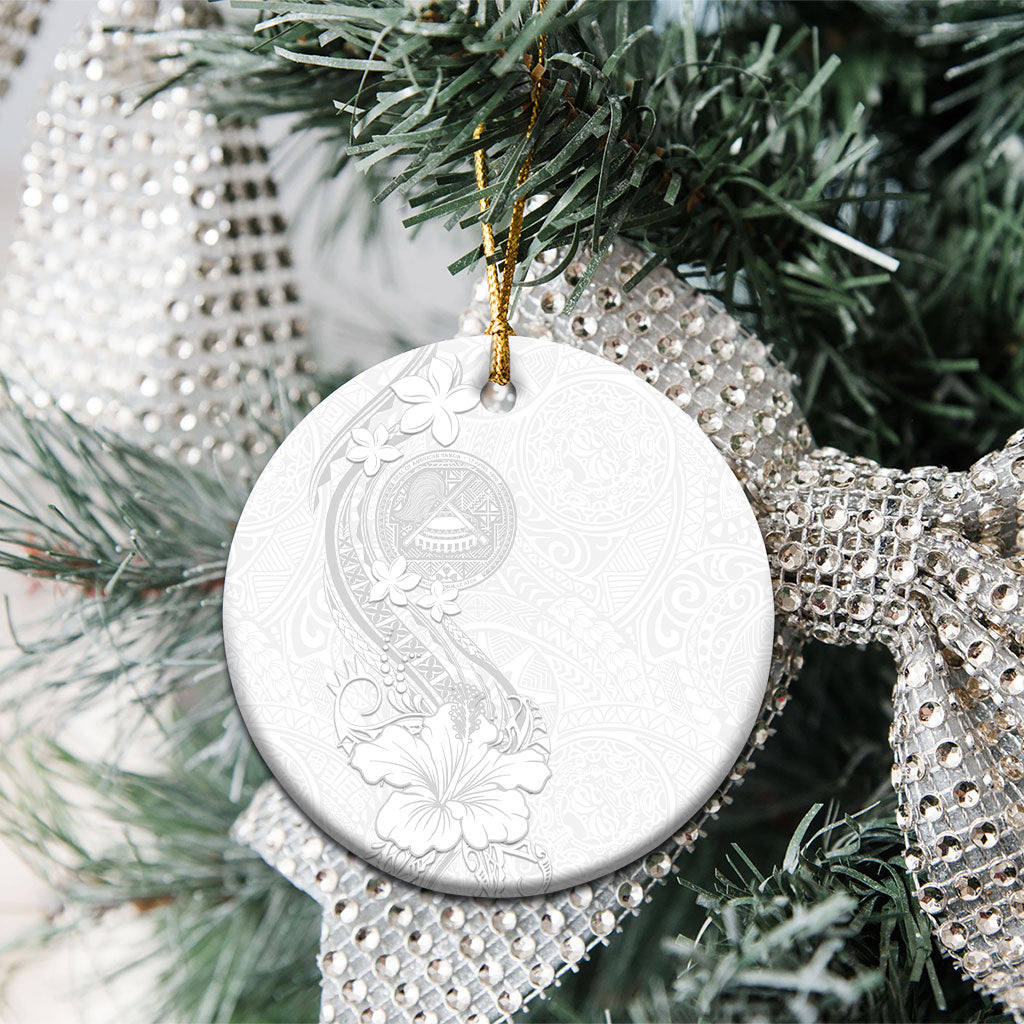 American Samoa White Sunday Ceramic Ornament Polynesian Pattern With Tropical Flowers